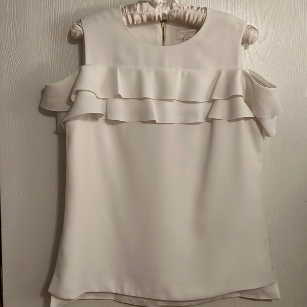 Ted Baker London hopee cold shoulder ruffle top natural